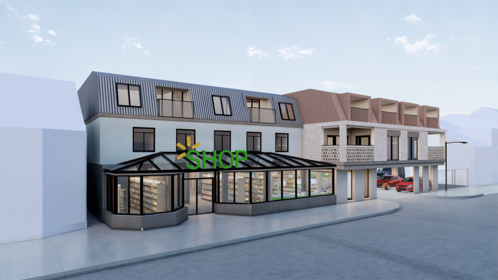 CGI of The Ark, 142 Hermon Hill, South Woodford: refurbished Victorian building with new zinc mansard roof apartments and ground-floor convenience store